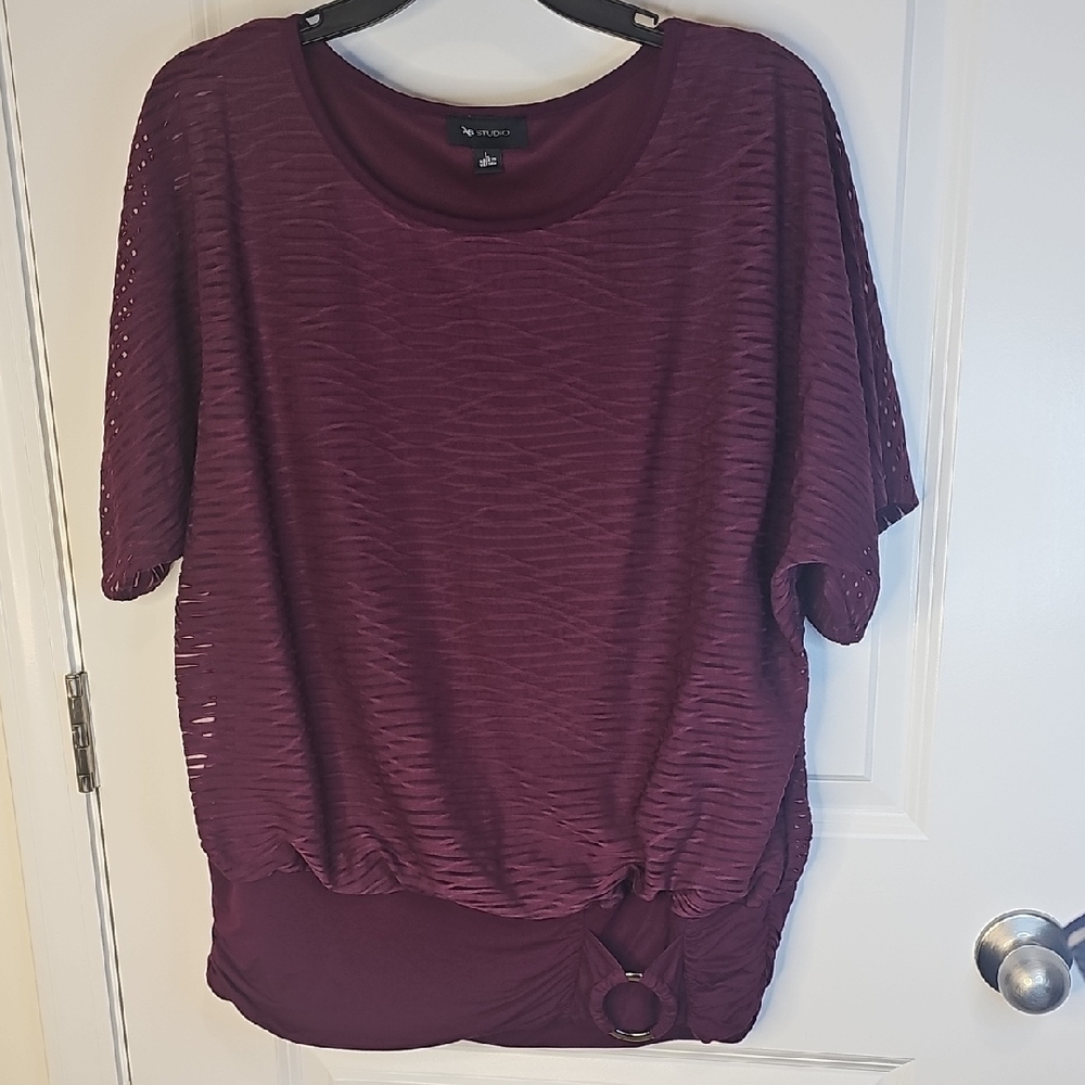 AB Studio Maroon Blouse with‎ Ring Accent